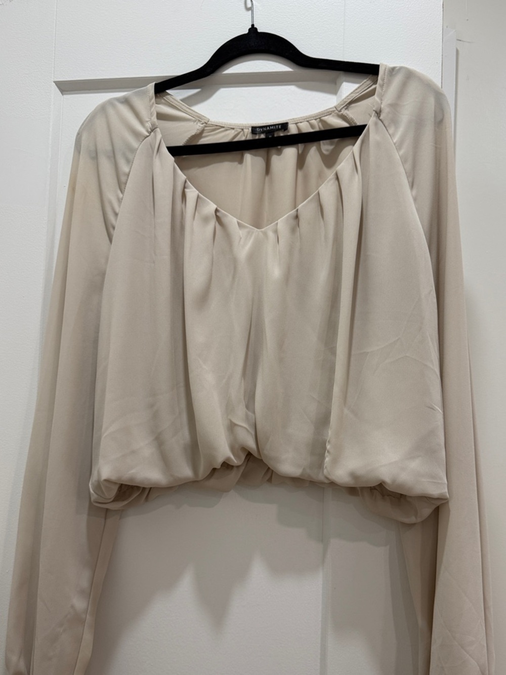 Dynamite Cream Blouson V-Neck Long Sleeve Top
